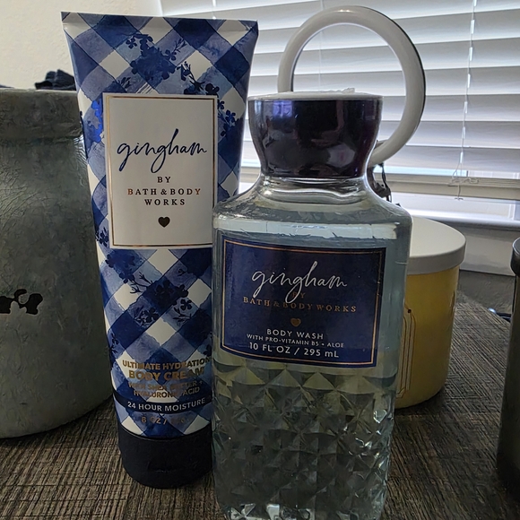Bath & Body Works Other - Bath & Body Works Gingham Blue and White Body Wash & Cream Duo